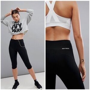 Ivy Park Black V Scuplted Capri Leggings Compression Training Tights Size XXS